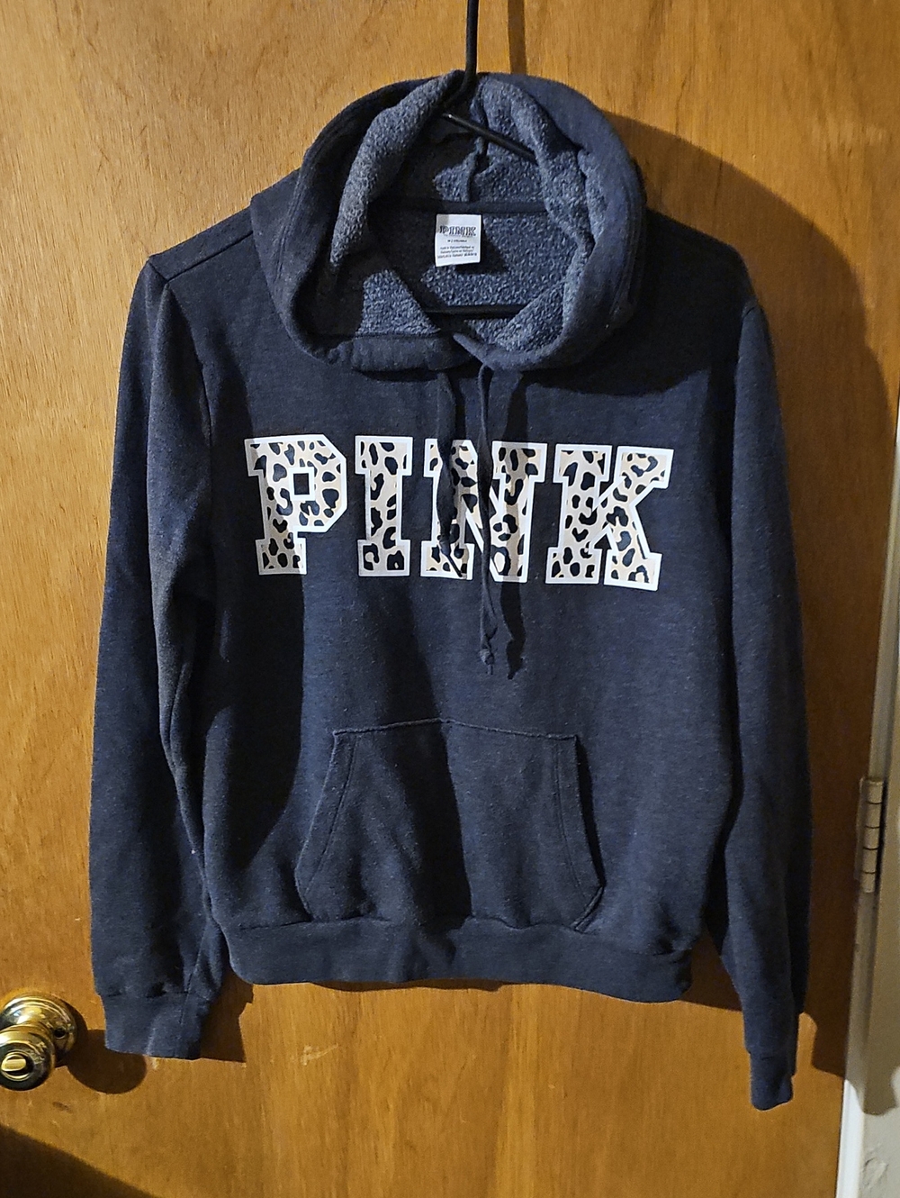 PINK Victoria's Secret Men's Navy Hoodie with Leopard Logo